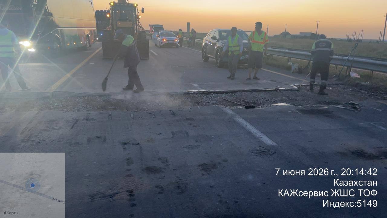 Жара до +37 градусов привела к повреждению дороги под Шымкентом